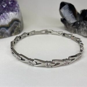 Nano Ions Swarovski Silver Triangle With Tourmaline Silver Bracelet